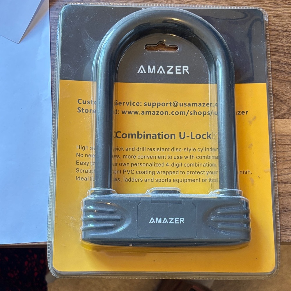 AMAZER Bike Lock Heavy Duty Combination U Lock Easy Set Combination 4-digit